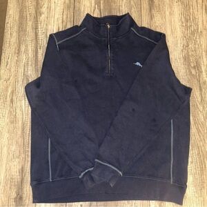 Tommy Bahama Men's Blue Quarter Zip Pullover Sweater XL, Long Sleeve, Mock Neck